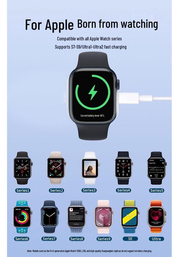 Compatible Apple iWatch Wireless Charger: Ultras9s8 Magnetic Portable 5W Fast Charging for Series 6/5