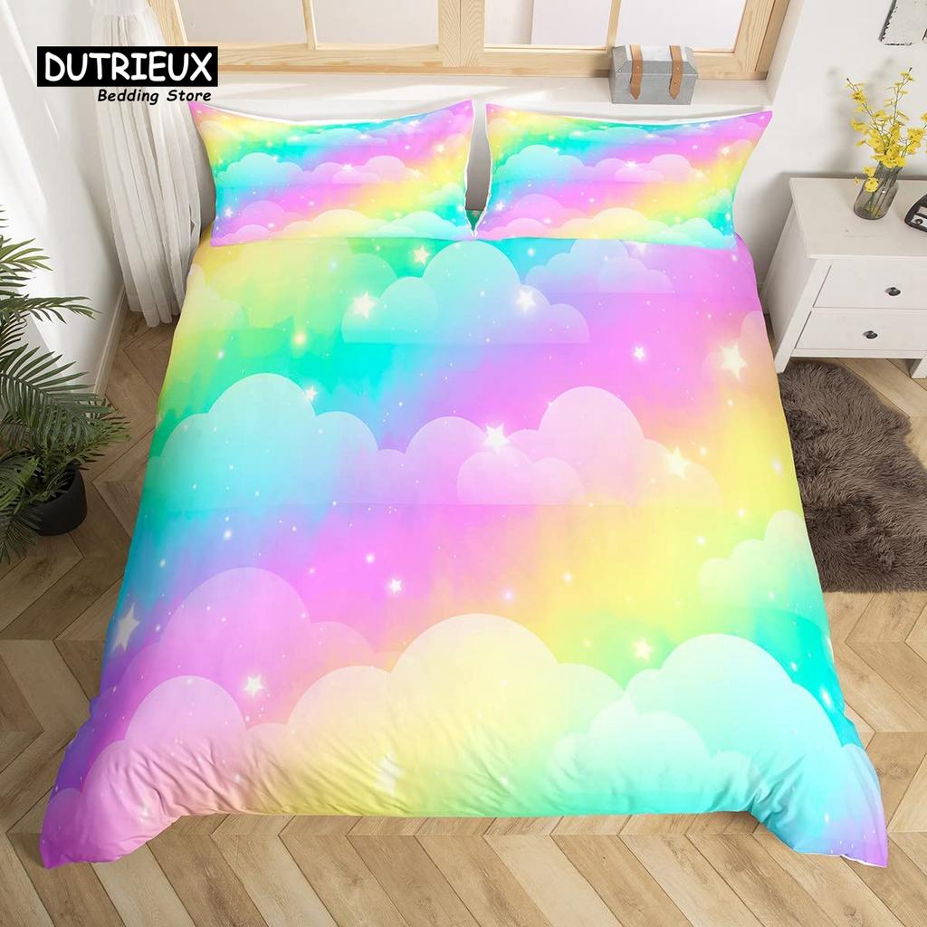 Rainbow Conch Duvet Cover Set Colorful Rainbow Bedding Set For Kids Girls Microfiber Multicolor Comforter Cover Twin King Size