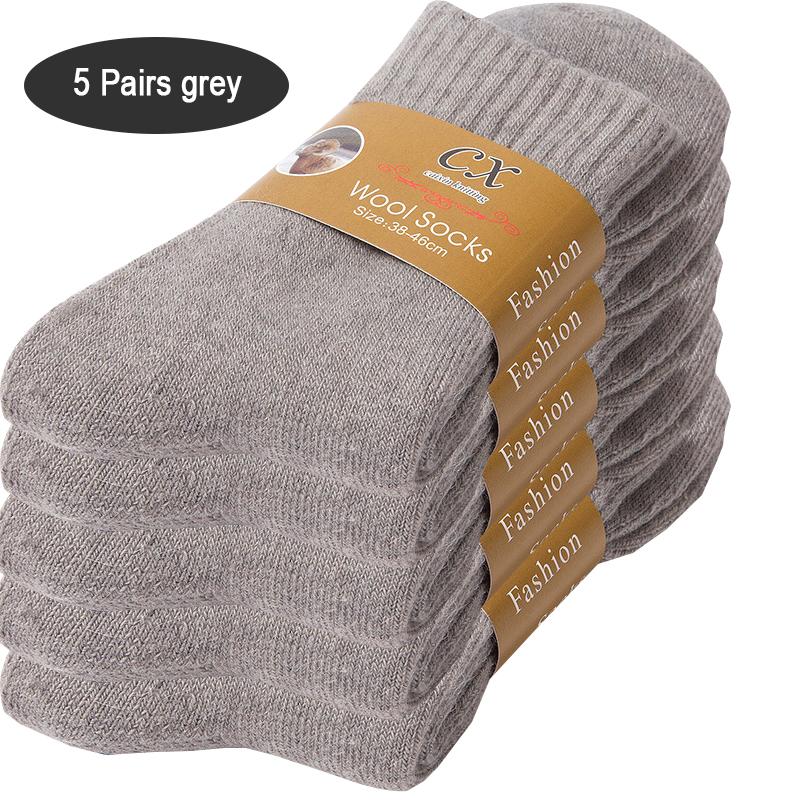 5Pairs Men Wool Socks Winter Warm Casual Thick Men's Simple Solid Color Male High Quality