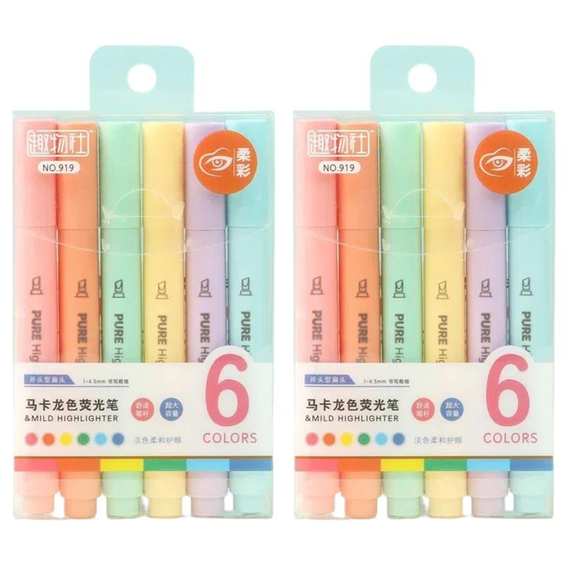 6/18Pcs Pastel Color Macaron Highlighter Pen Marker Pens Fluorescent Pen Drawing Highlighters Cute Stationery School Supplies