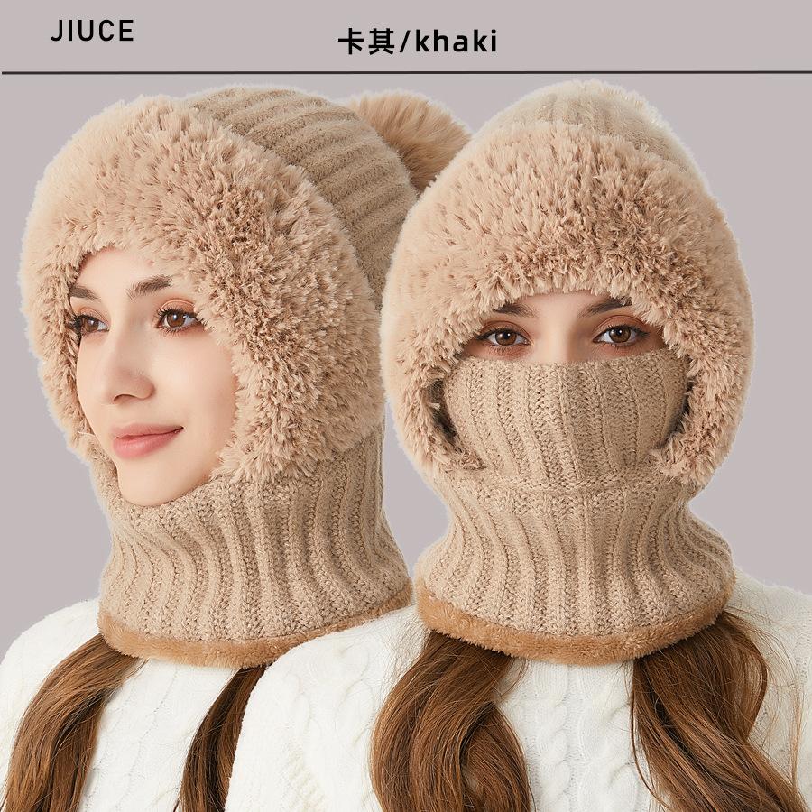 Flannelette Lined Winter Hats Knitted Hat With Ear Protectors Scarf Mask Set Warm Soft Cap For Women
