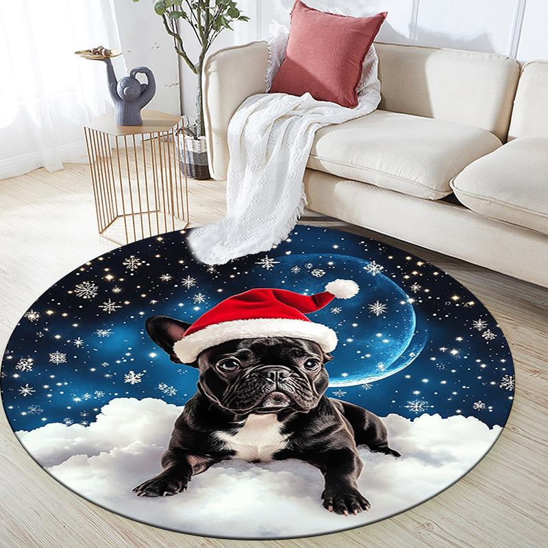 French Bulldog Round Area Rug,Carpet Rug for Living Room Bedroom Sofa Playroom Decor,Non-slip Floor Mat