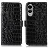For Samsung Galaxy S25 Edge Case Wallet Crocodile Texture Genuine Cow Leather Phone Cover
