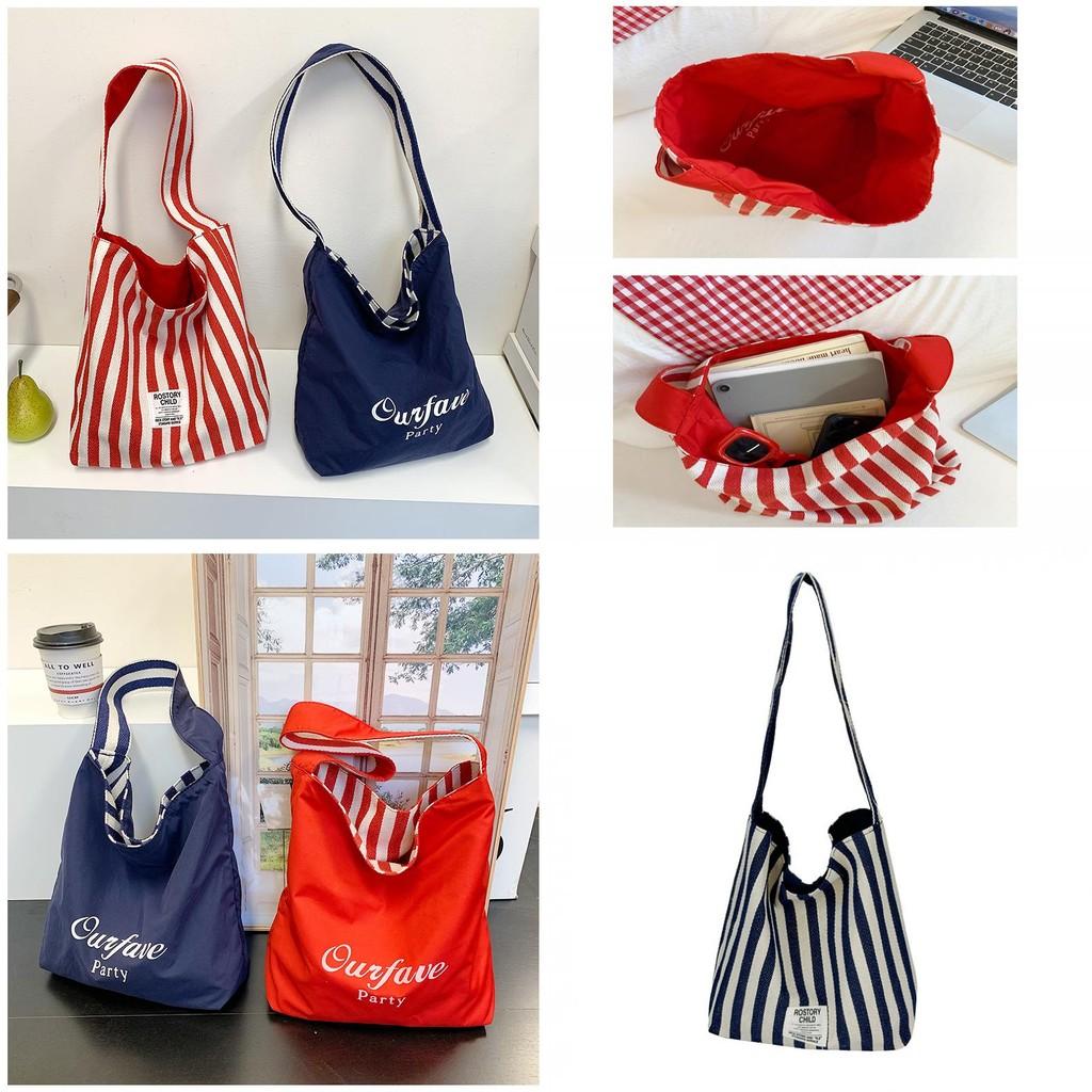 Canvas Tote Bag For Women With Stylish Stripes And Two Sided Design For Daily Use