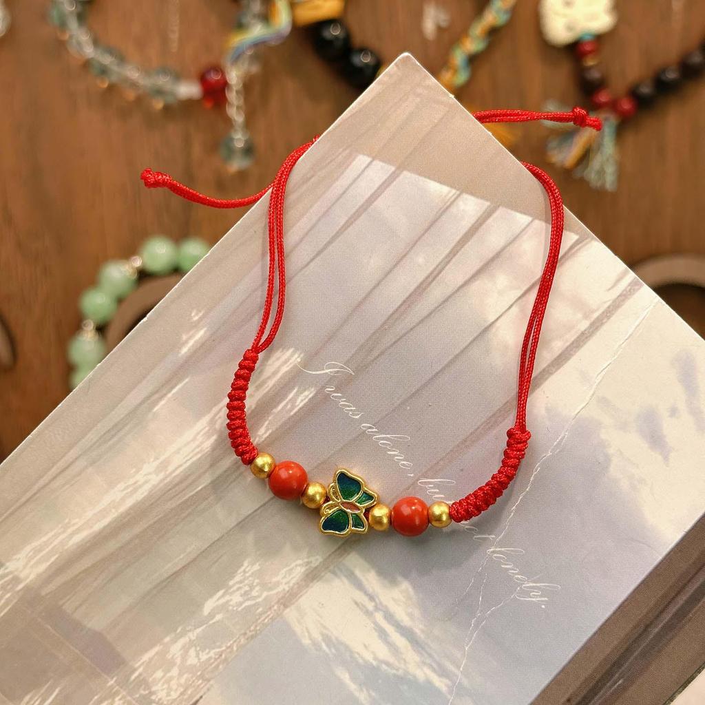 New Year Wealth God Adjustable Red Rope Bracelet - Chinese Style Student Hand Ornament