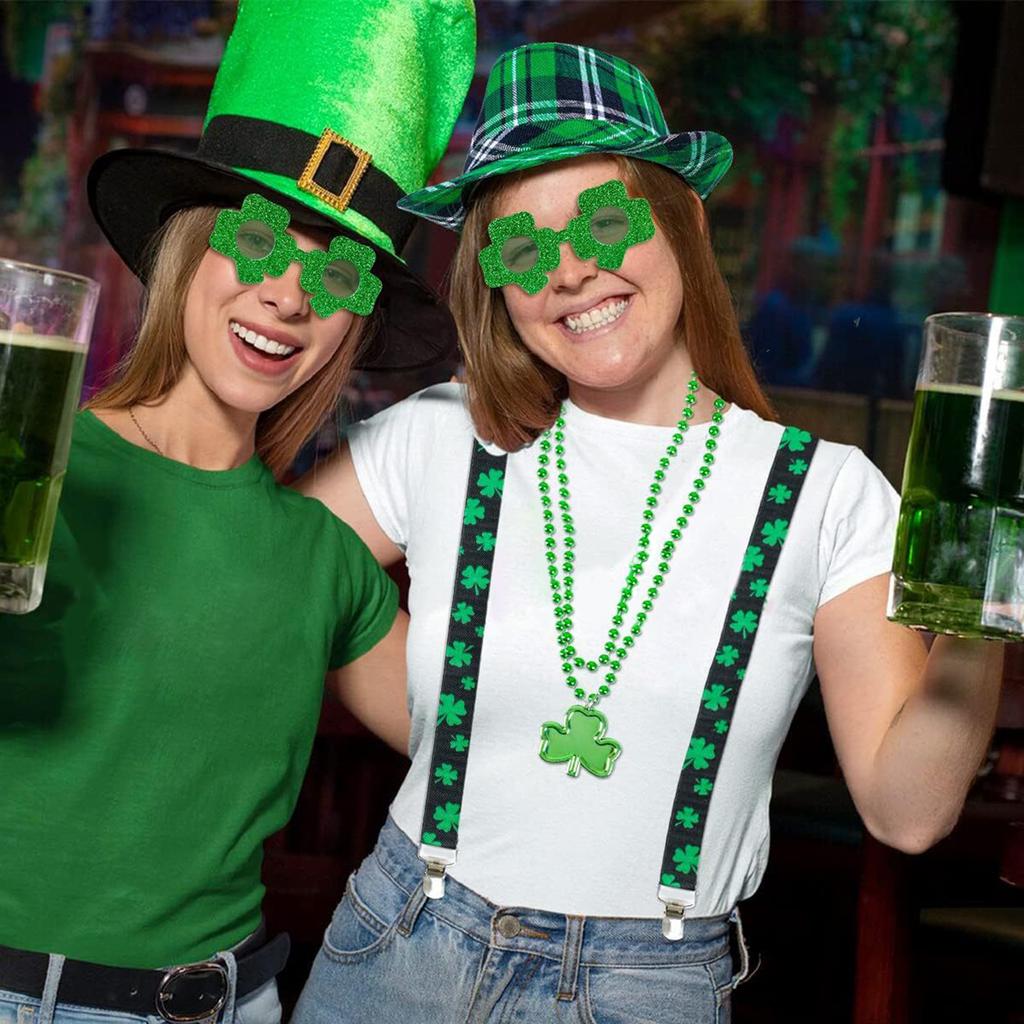 StPatrick Day Celebration Costume Hat Shamrock Glasses Suspenders Braces Necklace Festival Party Props Irish Accessories