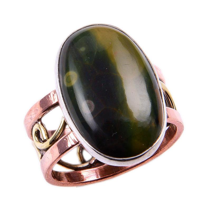 Natural Ocean Jasper Gemstone 925 Solid Silver TwoTone Gift Ring S.7.5US B0P48