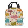 Colourful Vintage Caravans And Flowers Pattern Thermal Insulated Lunch Bags Women Happy Campers Portable Lunch Tote Food Box