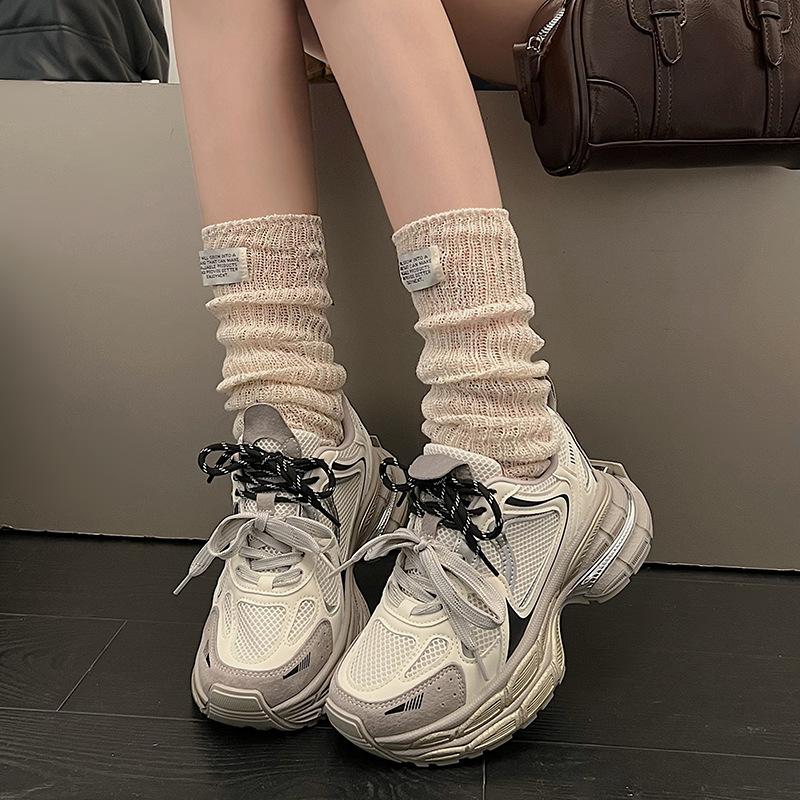 Silver-gray thick-soled polished Paris Daddy shoes women's shoes 2025 autumn new heightening mesh casual sports shoes