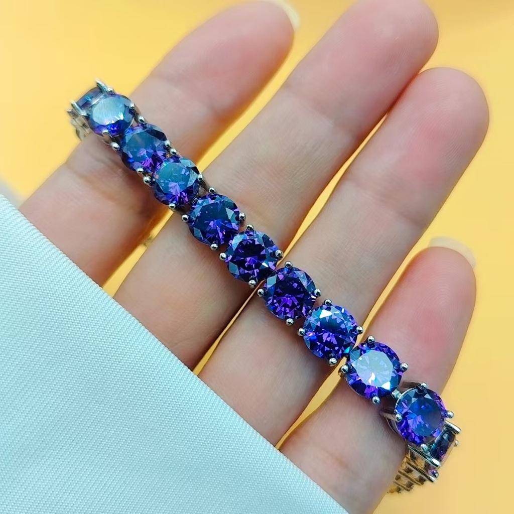 Hip Hop Round 8Mm Multicolor Zircon Bracelet Women'S, High Carbon Diamond Bracelet Hand Jewelry