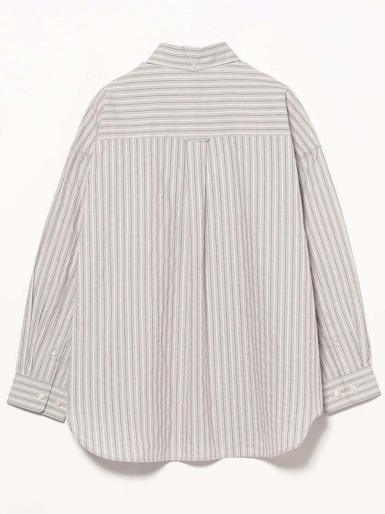 [BEAMS BOY] Long-Sleeve Dobby Stripe Big BD Shirt for Women, Grey, Free Size