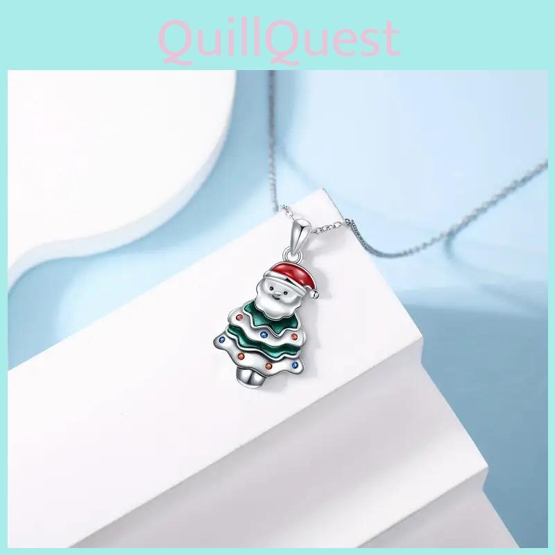 Santa Christmas Geometric Pendant Necklace Inlaid Alloy Holiday Celebration