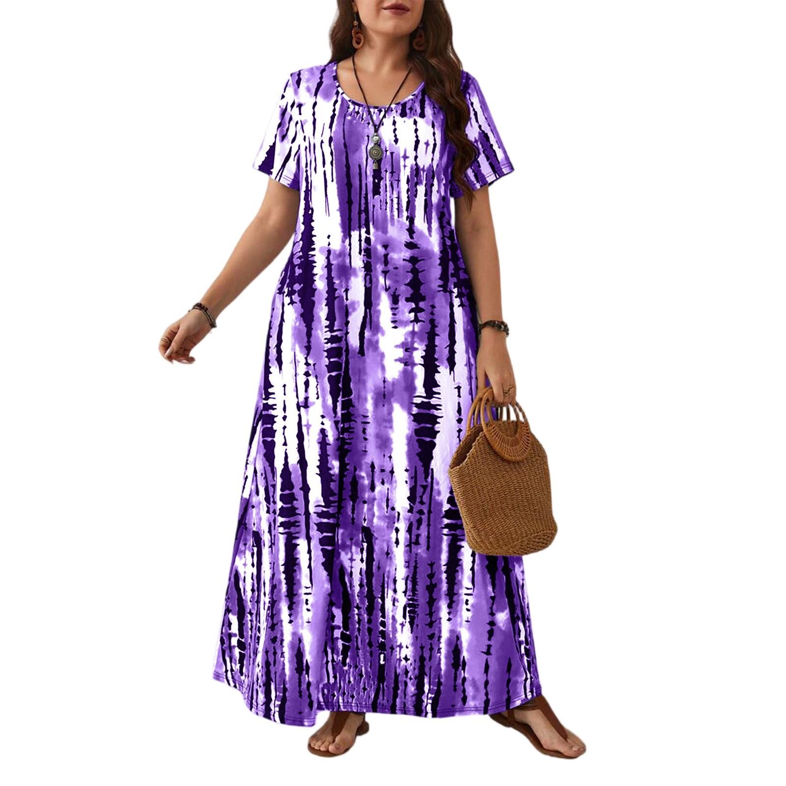 

Женское модное и трендовое платье с круглым вырезом и принтом большого размера XXXXXL фиолетовый