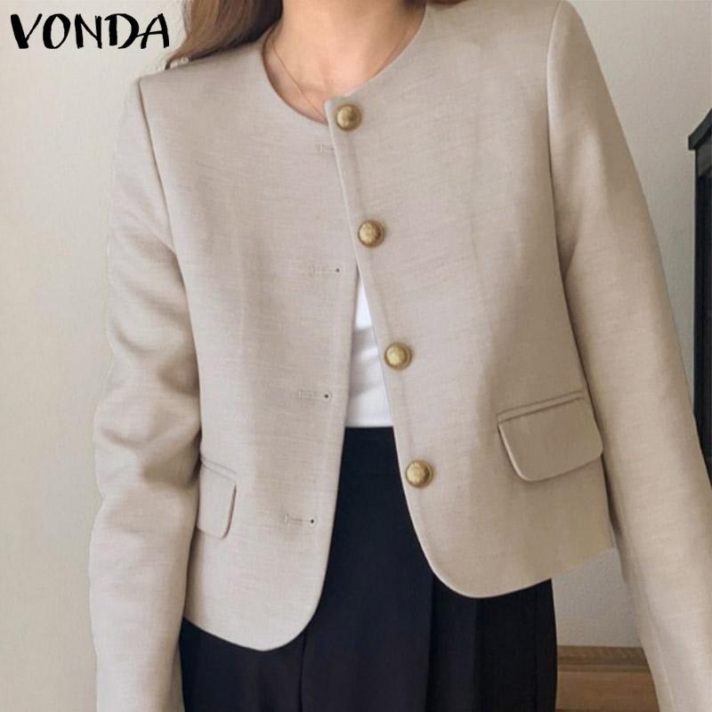 VONDA Весенние женские пальто с круглым вырезом и длинными рукавами на ...