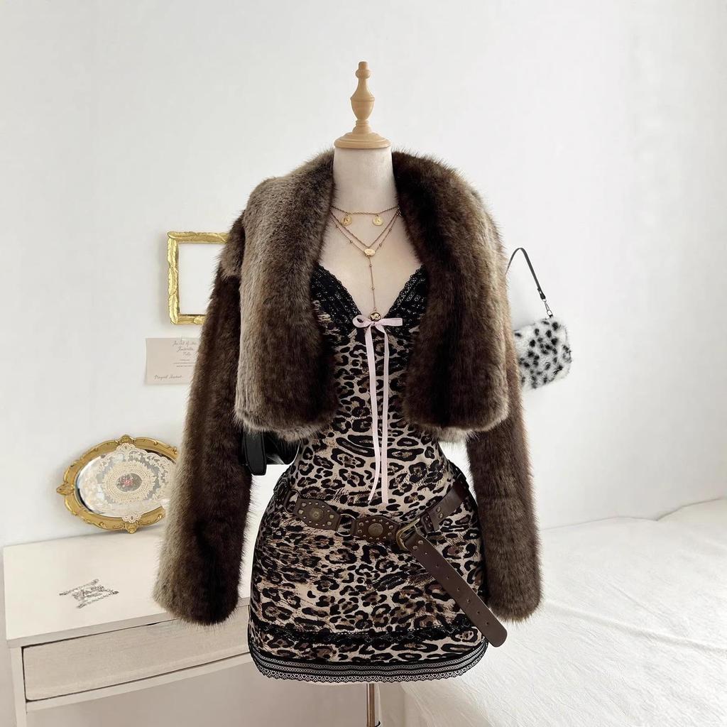 In Stock - Leopard Print Deep V Lace Bodycon Skirt Backless Dress