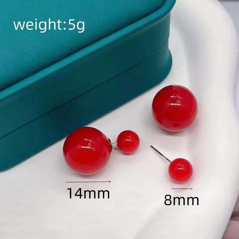 

Big Imitation Pearl Stud Earrings for Women Red White Color 8mm 14mm Simple Round Ball Zircon Friend Christmas Girl Gift