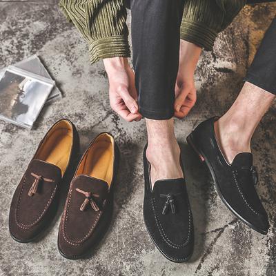Spring New Men'S Doudou Shoes Low-Top Anti-Velvet Leather Foot Cover Tassel Flat Shoes Casual Single Shoes Leather Shoes A0704-J