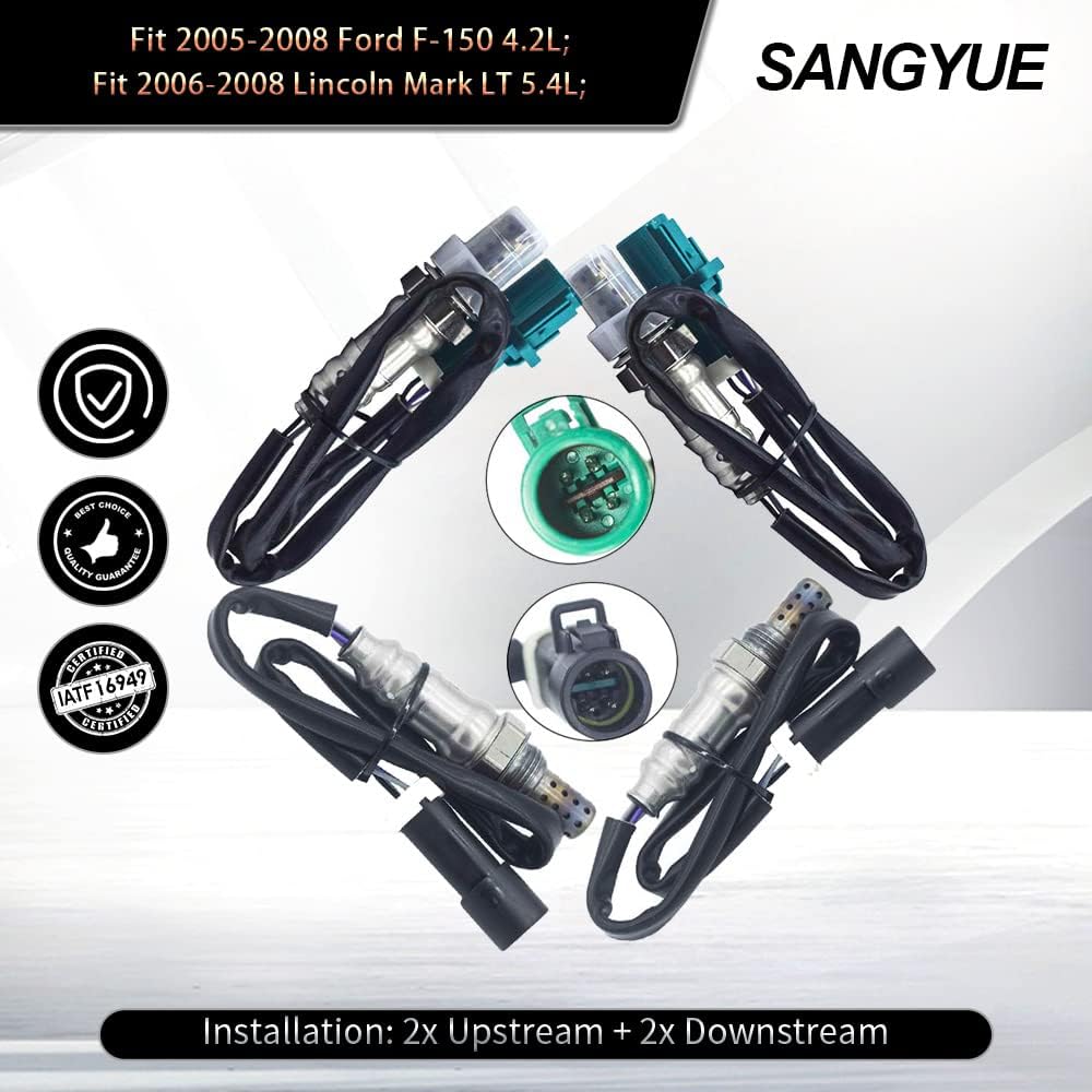 

Oxygen Sensor 1 Sensor 2 for Ford F-150 2004-2008 4.2L 4.6L 5.4L Lincoln Mark LT 5.4L 2006-2008 Upstream + Downstream 4PCS