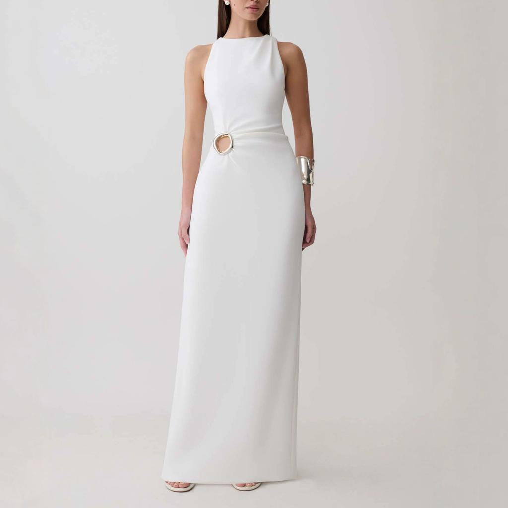 Spring and Summer New European Beautiful Women Round Neck Sleeveless Dress Temperament Hip-wrapped Hollow Pleated Temperament Long Dress