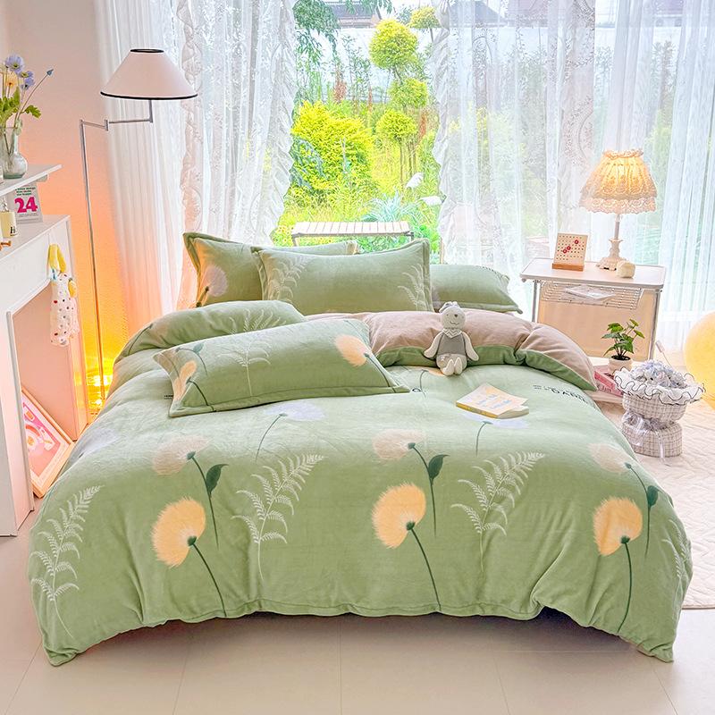 Thickened Milk Fleece Printing Four-Piece Polka Dot Student Bed Sheet Quilt Cover Bed Three-Piece Dormitory