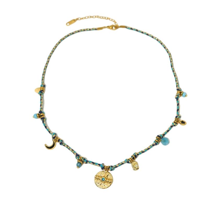 

Handmade Necklace Weaving Necklace Women Jewelry Featuring Moon Star Charm Stainless Steel Texture for Fashionable Look