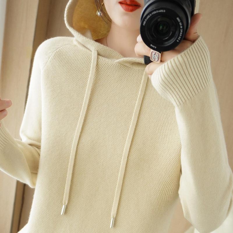 Women S Thick Knit Hooded Pullover Sweatshirt Loose Fit Autumn Style