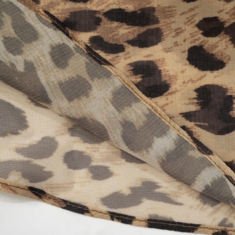 Leopard Print Silk Dress Women Sexy Deep -Neck Backless Beach Dresses Summer Sleeveless Chiffon Holiday Party Dress