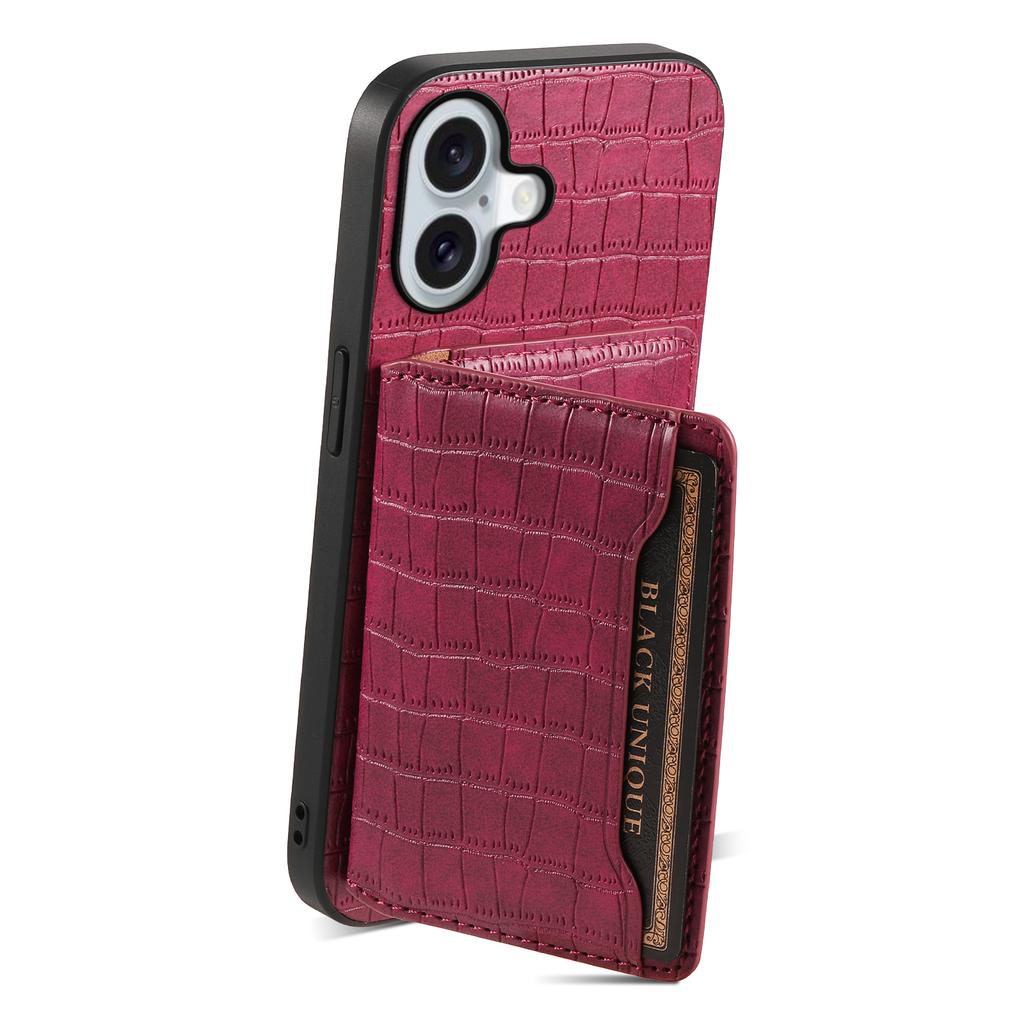 For iPhone 17 Case Card Holder Kickstand Crocodile Texture Leather Back Phone Cover