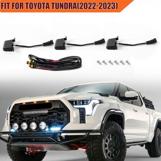 For Toyota Tundra for PRO 2022-2024 3pcs LED Front Grille Lights Kit Amber Lamps | Black | Polished | Left | 1 Year Manufacturer Warranty