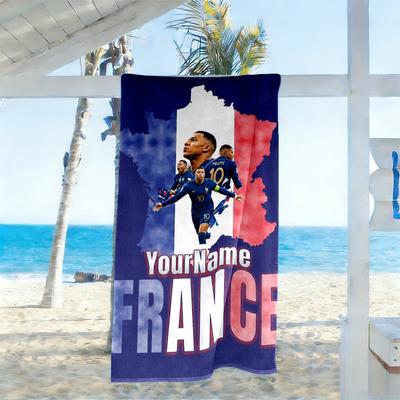 Toalla de Playa Mbappé Nombre Personalizable Alta Absorción y Secado Rápido