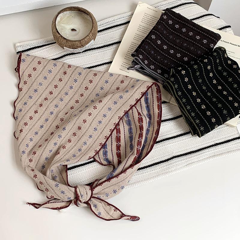 Triangle scarf scarf women's spring and summer new cotton and linen floral headband versatile bag head scarf headband women's silk scarf