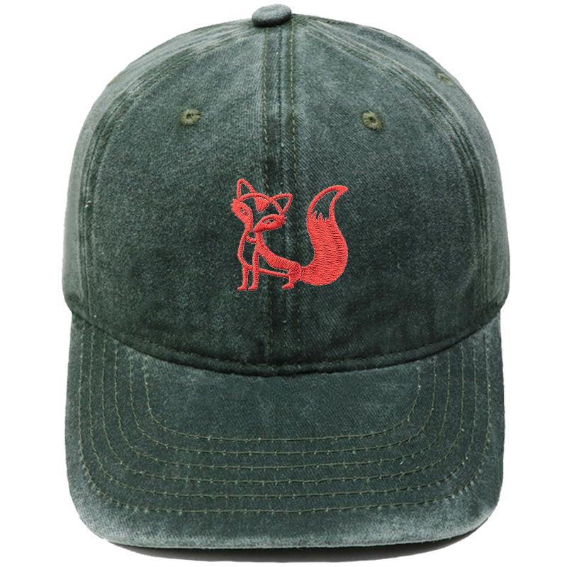 Tegneserie ræv broderet baseballkasket vasket retro dad hat til mænd og kvinder afslappet udendørskasket