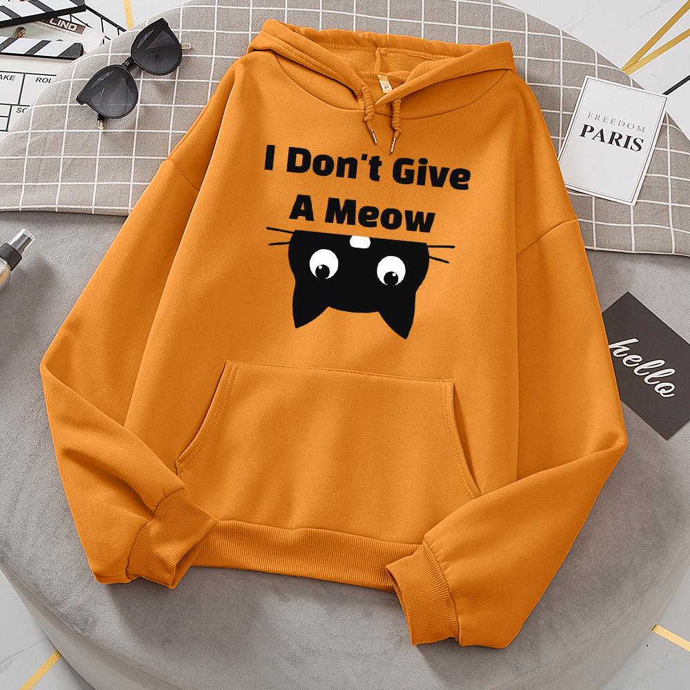 I Don'T Give A Meow Black Cat Hoodies Women Oversized Loose Warm Hoody Street Sport Tide Sweatshirt Fashion Comfortable Hooded