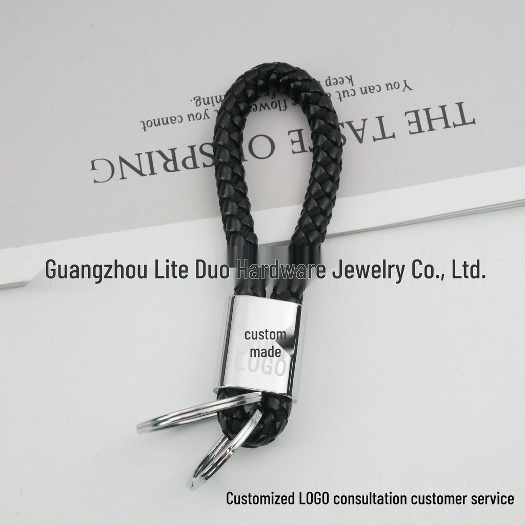 Universal Woven Leather Car Keychain with Double Rings