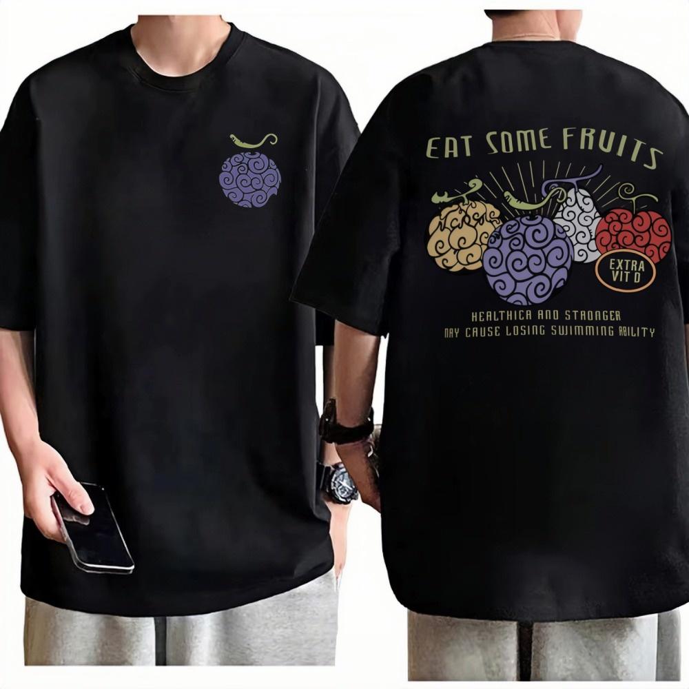 One Piece Devil Fruits TShirt Unisex Fun Anime Graphic Print Pure Cotton Crew Neck Casual High Street Tops For Men Women S
