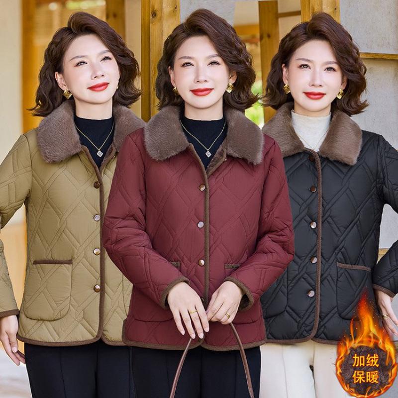 Padded jacket new padded jacket velvet lapel women's clothing autumn and winter short jacket warm padded jacket