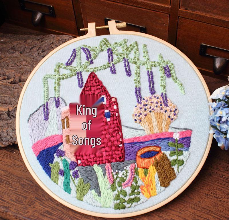 DIY Cross-Stitch Kit: Spring Courtyard Landscape Embroidery with Needles & Thread