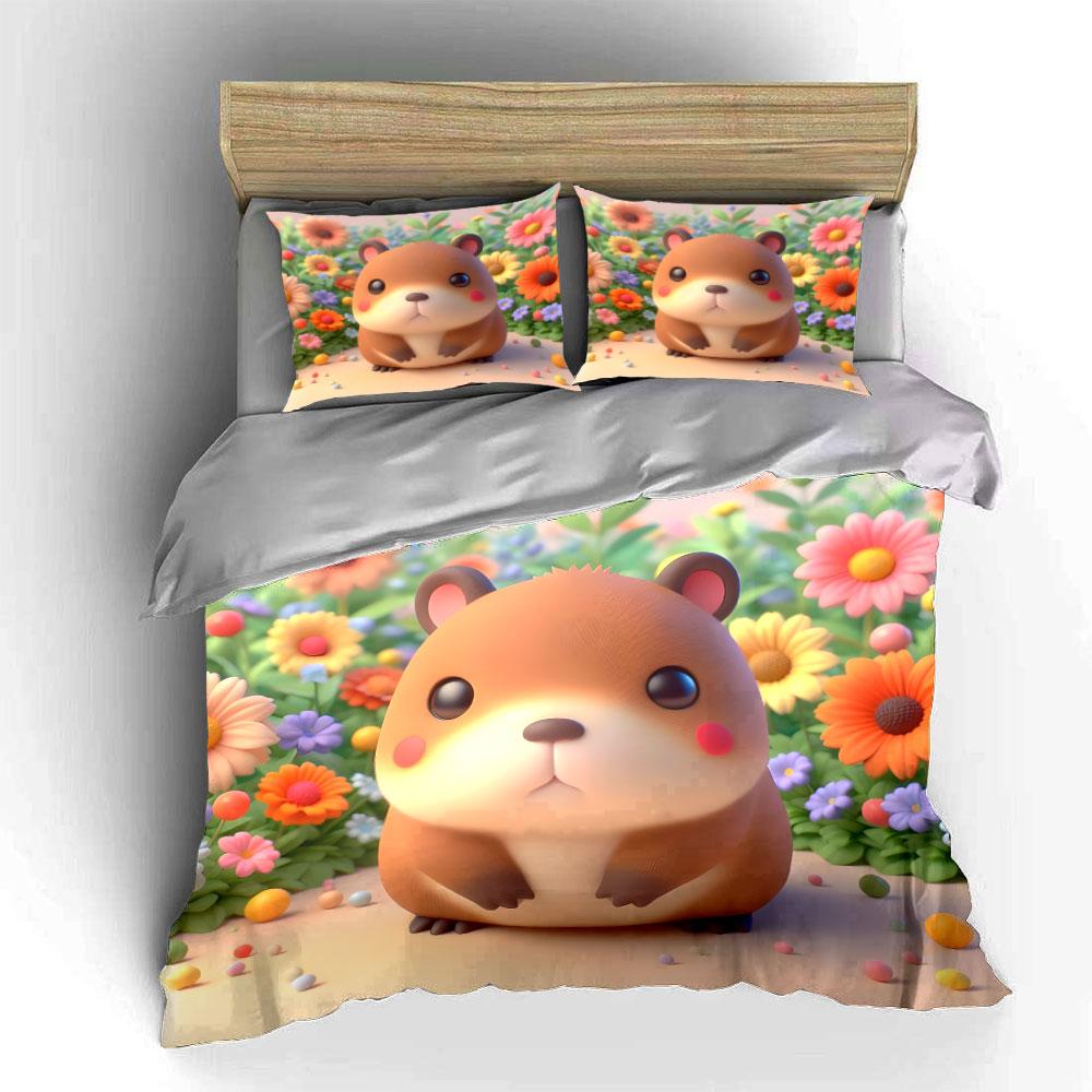 Cute Hamster Toy Set Decor Soft Comfortable Duvet Cover Bedding Set Included 1*Duvet Cover & 2*Pillowcases, Gift