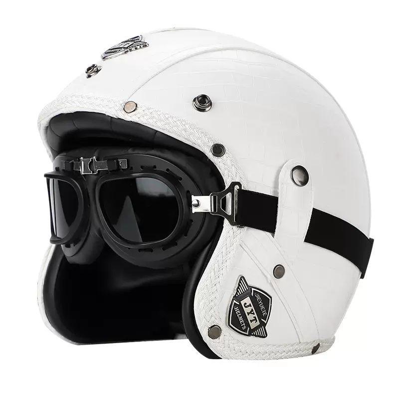 Retro Helmet Electric Motorcycle Leather Helmet Summer Pedal Cruise Motorcycle Harley Men and Women Three Quarter Helmet Half Helmet