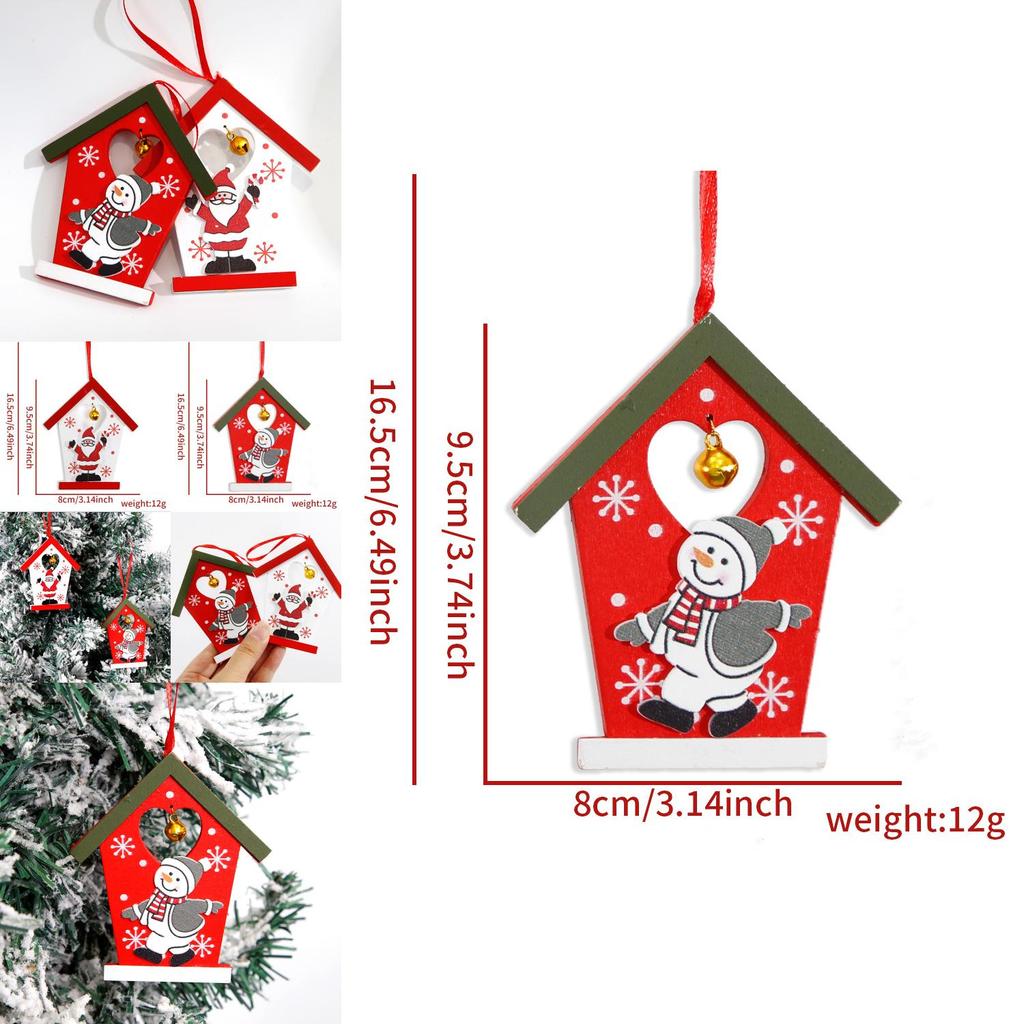 Adorable European And American Style Wooden Christmas Cottage Hangings With Santa And Snowman Designs