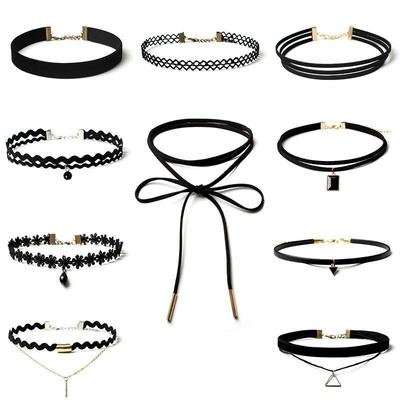 Dámský černý choker 10 kusů/sada Vintage sametový dámský náhrdelník Retro šperky