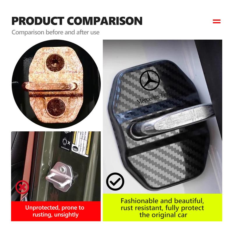 For Benz 4PCS Fashion Stainless Steel Car Covers Door Lock Protecting Cover Exclusive AMG W124 W203 W204 SPRINTER V CLASS VIANO