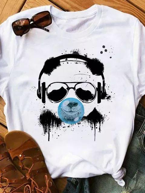 Maycaur Sommer Damen T-Shirt Lockere Oberteile Niedlicher Panda Herz Druck Kurzarm Weiblich Locker Lässig T-Shirt Damen Oberteil Tee