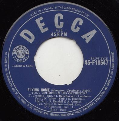 7-Zoll Schallplatte TONY CROMBIE & HIS ORCHESTRA - Flying Home / Early One Morning 45F10547 Decca 1955 UK Jazz Gebraucht
