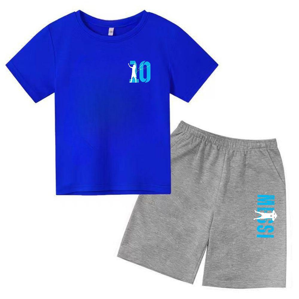 Set Estivo per Bambini Marca Messi Stampa T-shirt a Maniche Corte + Pantaloncini Set 2 Pezzi Tuta Sportiva Moda Casual Bambino Ragazzo Ragazza Abbigliamento per Fan