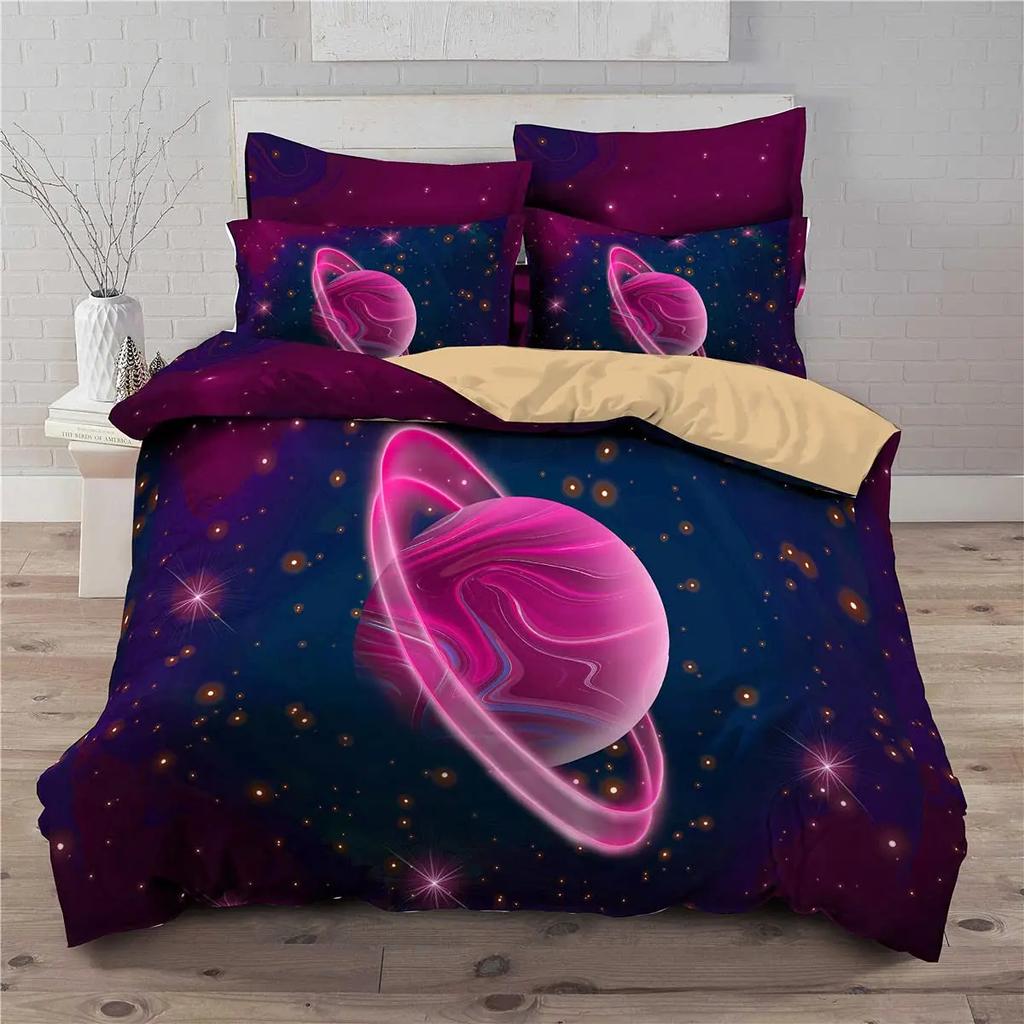 Planetary Soft Duvet Cover Set for Adult Peoples,Tens,Premium 3D Printed Mysterious Earth Planetary Beding Sets Warm Comforter Cover Ful Sized