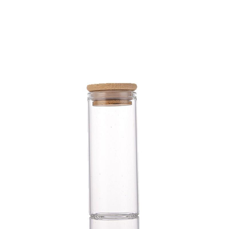 Agarwood Bamboo Lid Glass Display Bottle for Tea and Spices, 37mm Straight Opening.