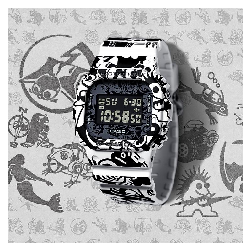 Casio G-SHOCK Seria G-UNIVERSE graffiti retro klasyczny mały kwadrat wodoodporny mechanizm kwarcowy pasek żywiczny Japoński i Koreański zegarek DW-5600GU-7PRG