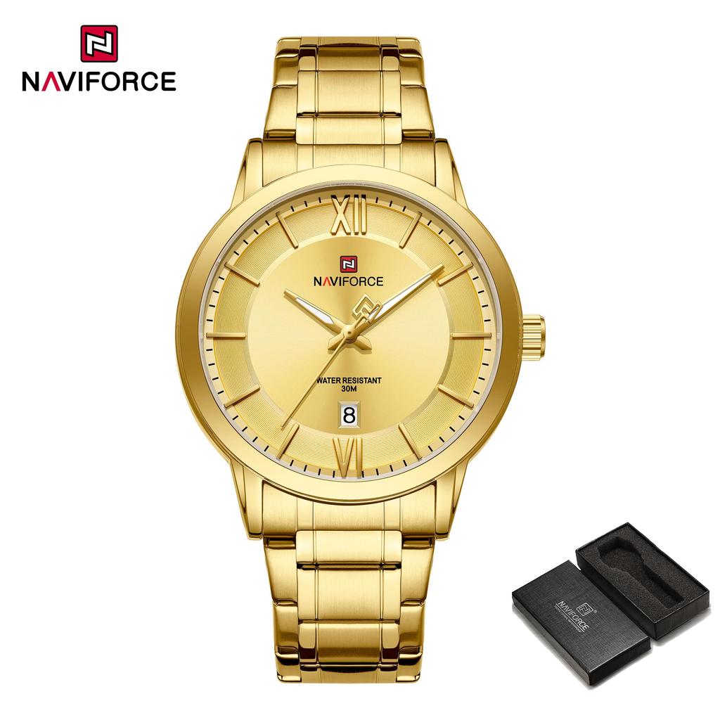 Naviforce Original Simple Quartz Watch for Men Calendar Stainless Steel Strap Waterproof 3ATM Luminous Pointer Business Casual Men Watch NF9254