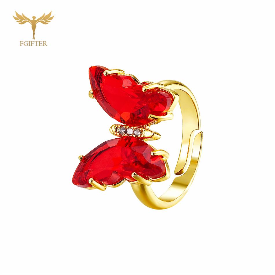 

18 Colors Zircon Butterfly Rings For Women Girls Luxury Gold Color Copper Hand Finger Zircon Accessories Adjustable Size Gifts resizable